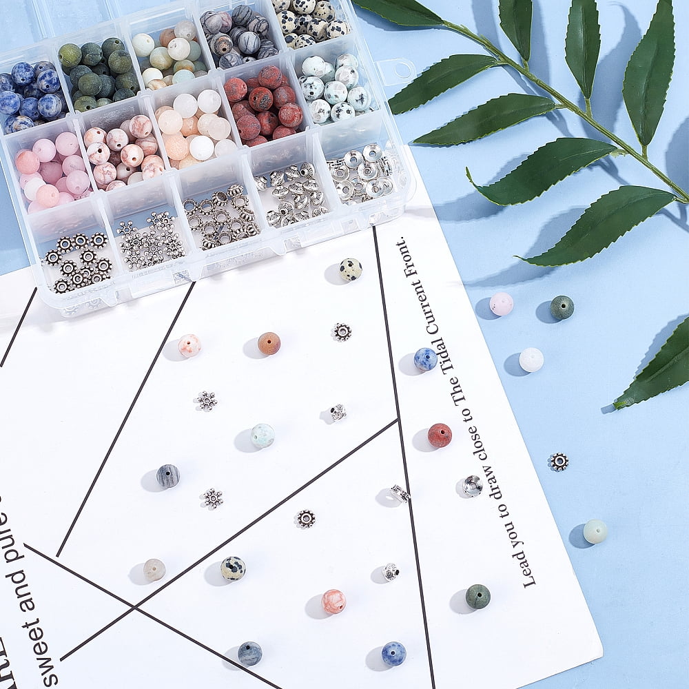 DIY Stretch Bracelets Making Kits Including Frosted Round Beads Alloy Spacer Beads Iron Beading Needles