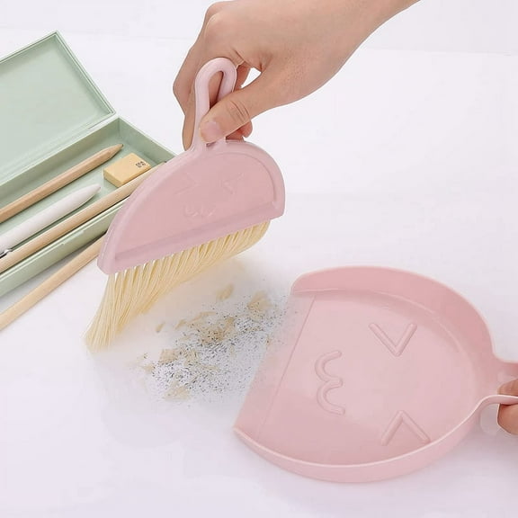 Mini Dustpan and Brush Set, Small Broom&Dustpan Cleaning Set (Pink)