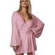 thumbnail image 4 of Mini vestido de fiesta de manga larga con cuello en V y lentejuelas brillantes Clubwear Y2K Vestidos con cinturón Vestido de corte bajo Vestidos de cóctel para mujer para invitados de boda Manga larga, 4 of 5