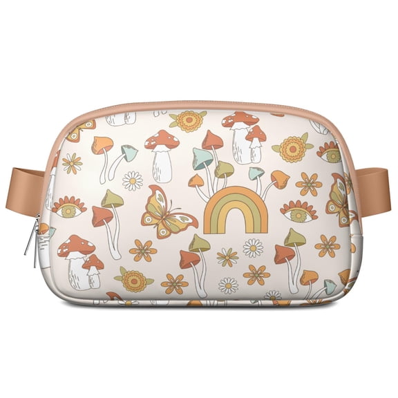 Adjustable Waist Bag with Vintage Mushroom Print – Waterproof Fanny Pack for Men Women, Ideal for Cottagecore Fans, Festival-Goers, and Travelers