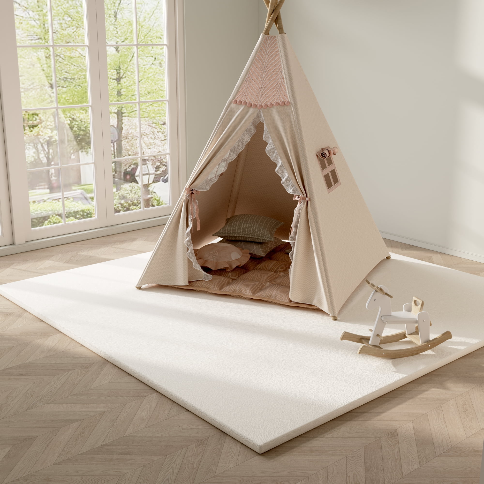 Baby Mat for Floor, Hypoallergenic Vegan Leather Cover Foam Play Mat for 50x50 Playpen, Easy to Wipe Clean & Waterproof, Thick Playmat for Infants and Toddlers