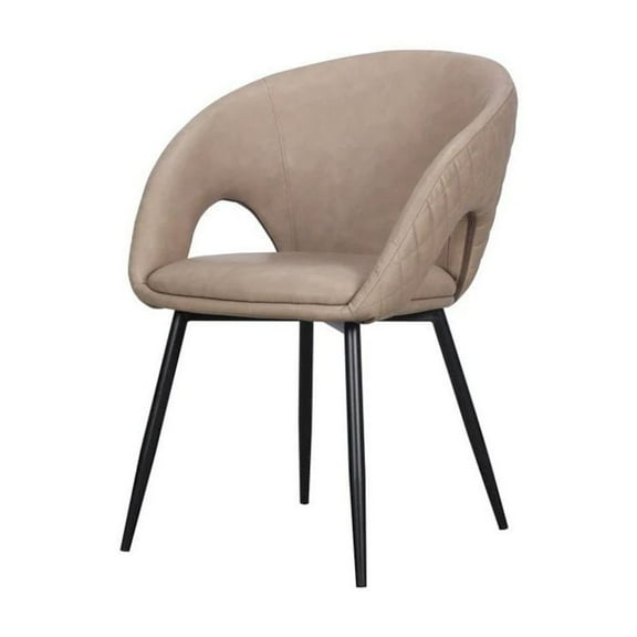 Set of 2 Taupe Faux Leather Dining Chair with Black Metal legs