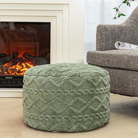 Round Pouf Ottoman Stuffed 20x12 Inches Floor Pouf Chair for Living Room Bedroom Modern Foam Pouf Ottoman Foot Rest for Couch Home Dr Pouffe Sage Green