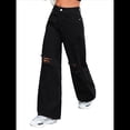 thumbnail image 2 of Pantalones Vaqueros Rotos de Cintura Alta para Mujer, Desgastados, Holgados, Rectos y de Pierna Negro M, 2 of 7