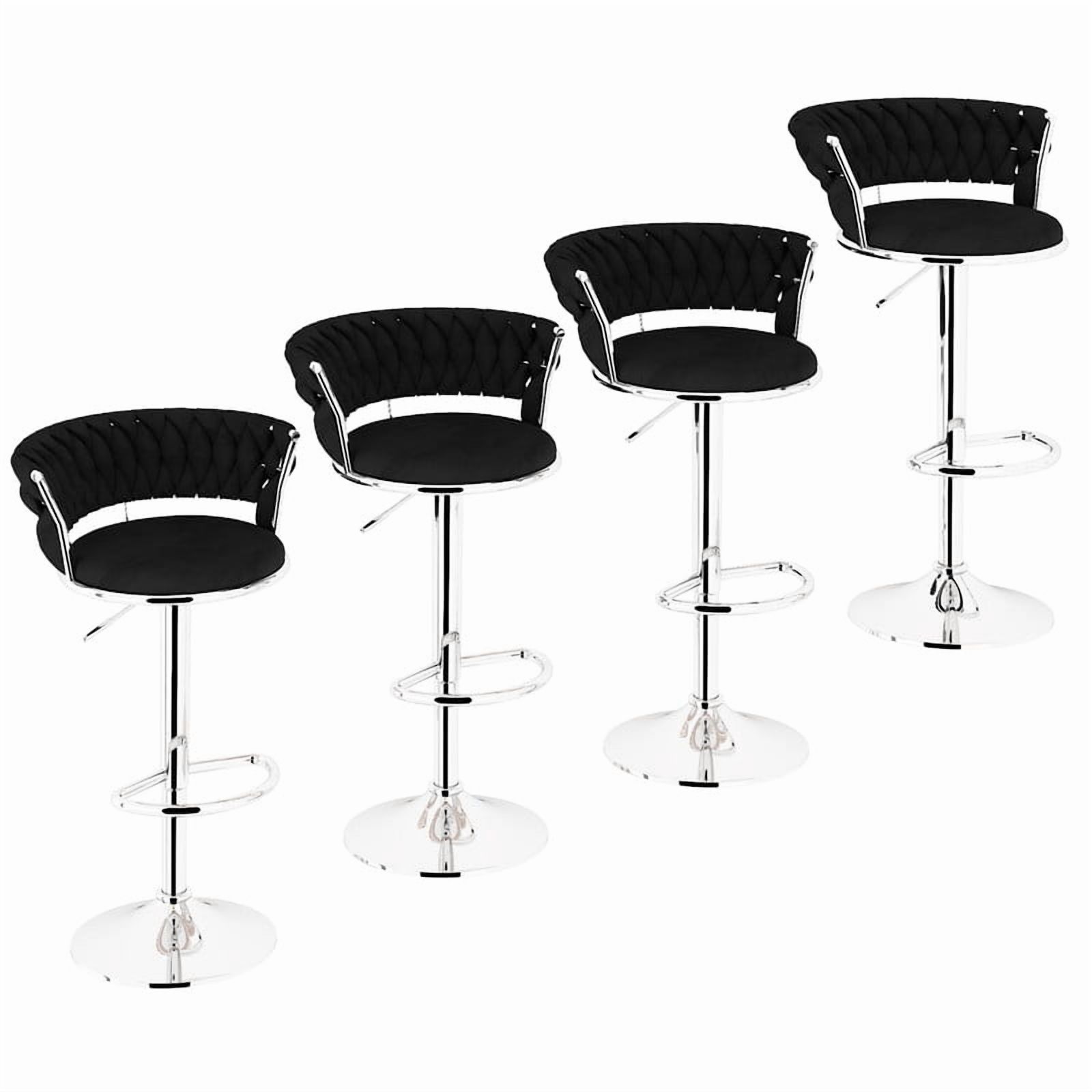 Baxluxe Velvet Bar Stools Set of 4, 4 Pieces 360-Degree Swivel Bar Chairs, Adjustable Counter Height Dining Chairs, Metal Base Kitchen Island Chairs, High Stool Pub Chairs for Kitchen Island, Black