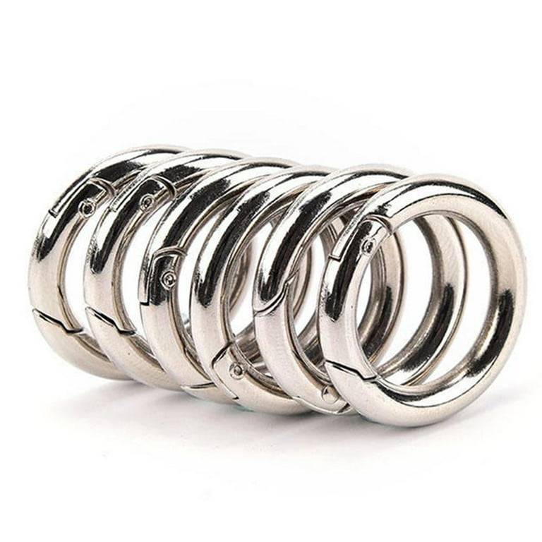 10 Pack - Metal Alloy Round Carabiner Spring Snap Clips - Matte Brushed  Silver Ring Buckle Locking Carabiners