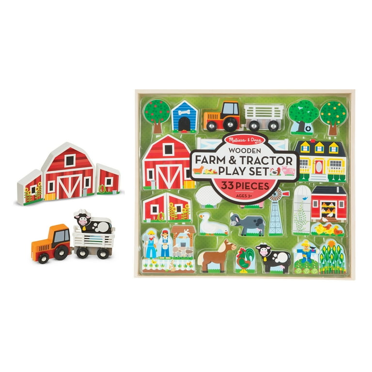 Melissa Doug Wooden Farm and Tractor Play Set 33 pcs