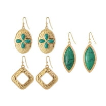 The Pioneer Woman Adult Female Gold-Tone Metal Textured Resin Stone Drop 3pc Earring Set
