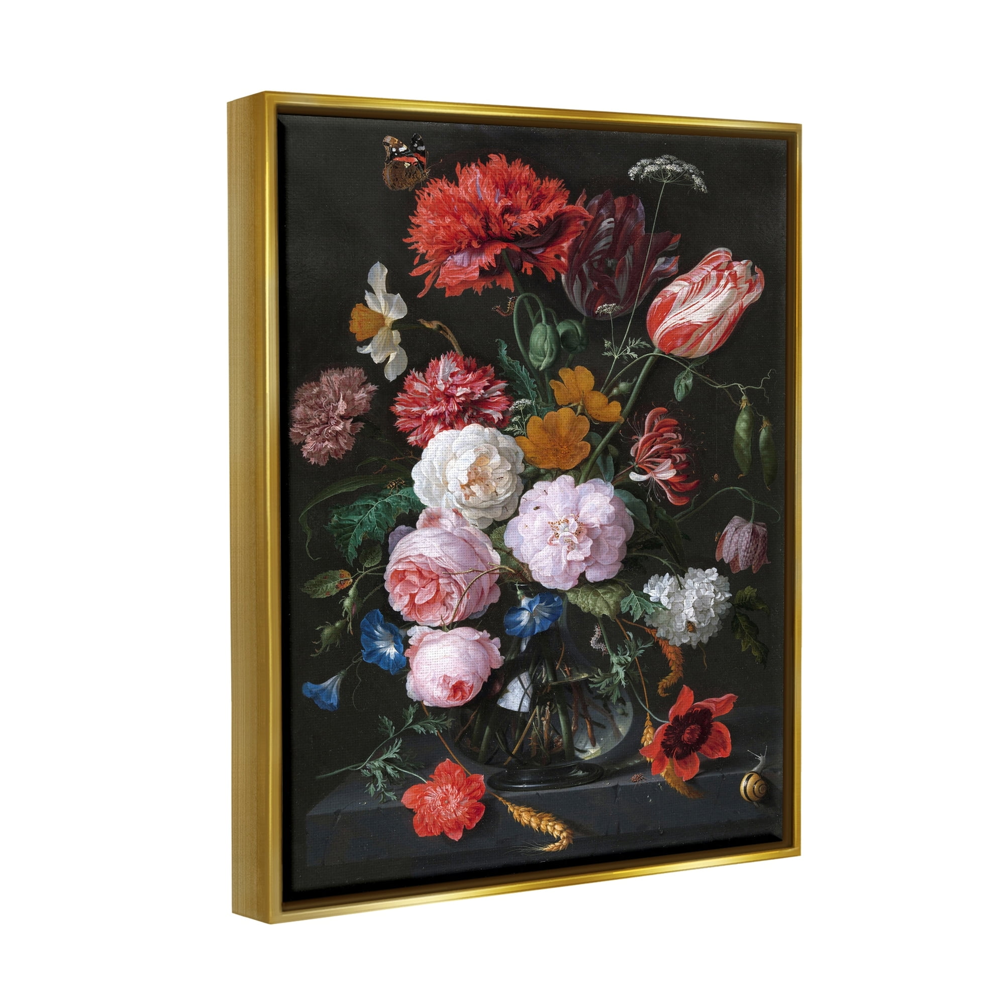 Stupell Industries Vaas met Bloemen Jan Davidsz de Heem Classical Painting Painting Metallic Gold Floating Framed Canvas Print Wall Art, Design by one1000paintings
