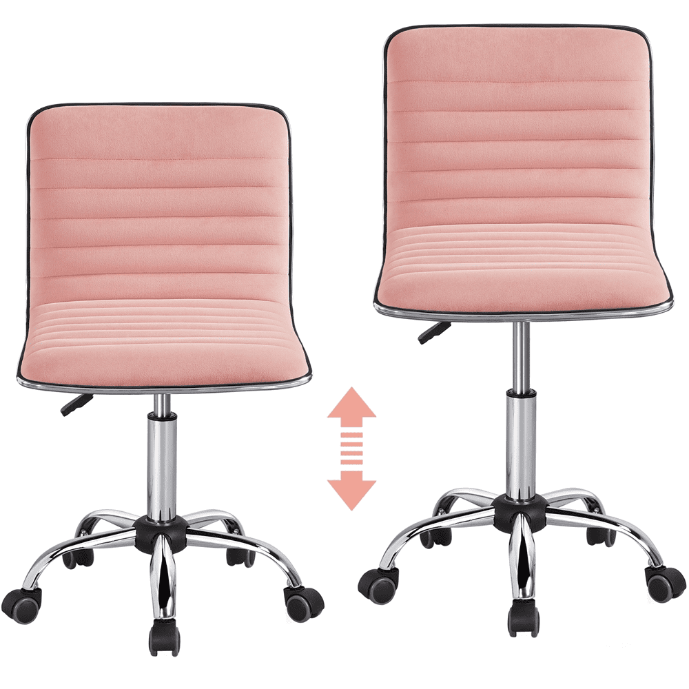 Yaheetech Velvet Low Back Armless Office Chair with Wheels, Apricot Pink