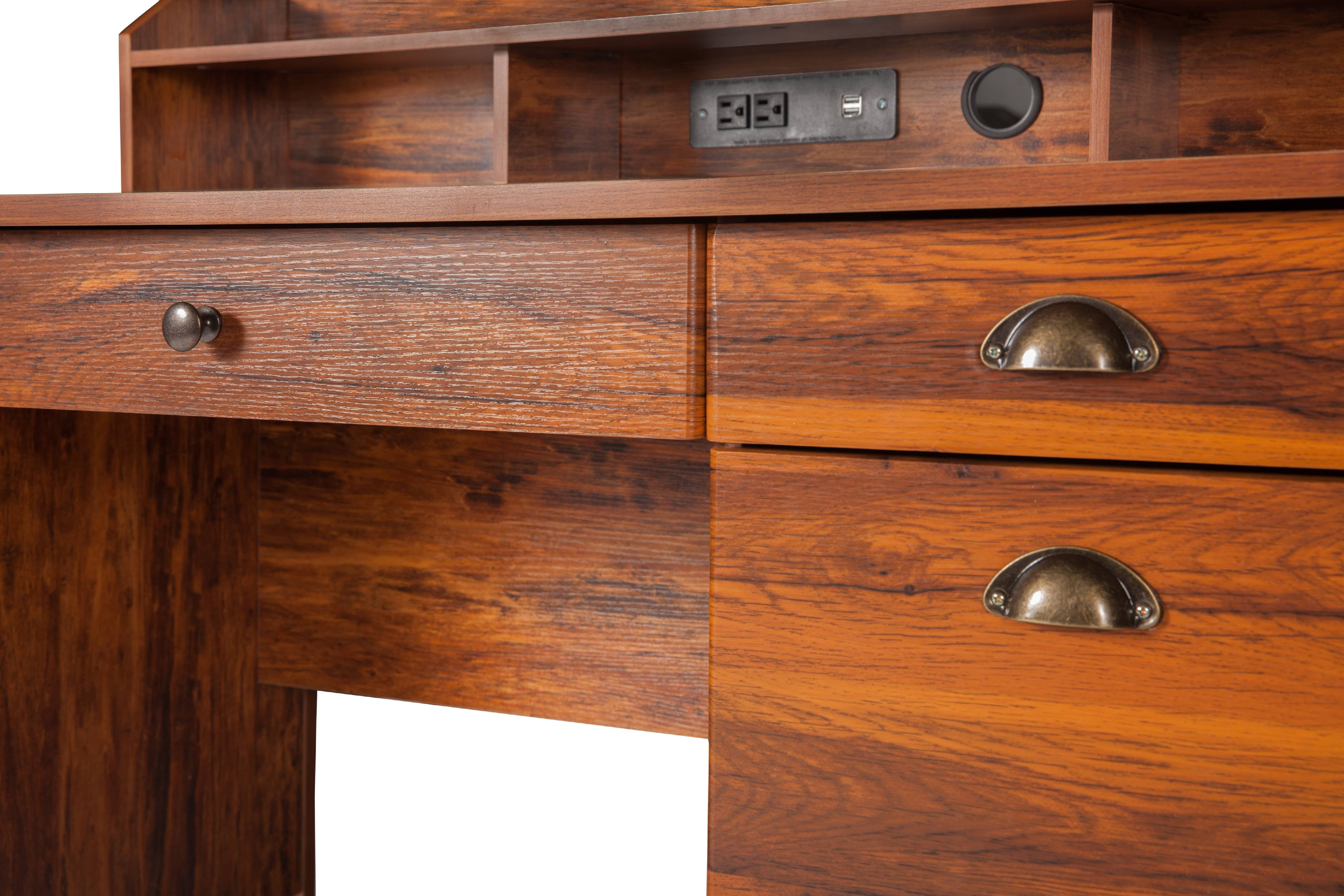 OneSpace Executive Desk with Hutch USB and Charger Hub Wood