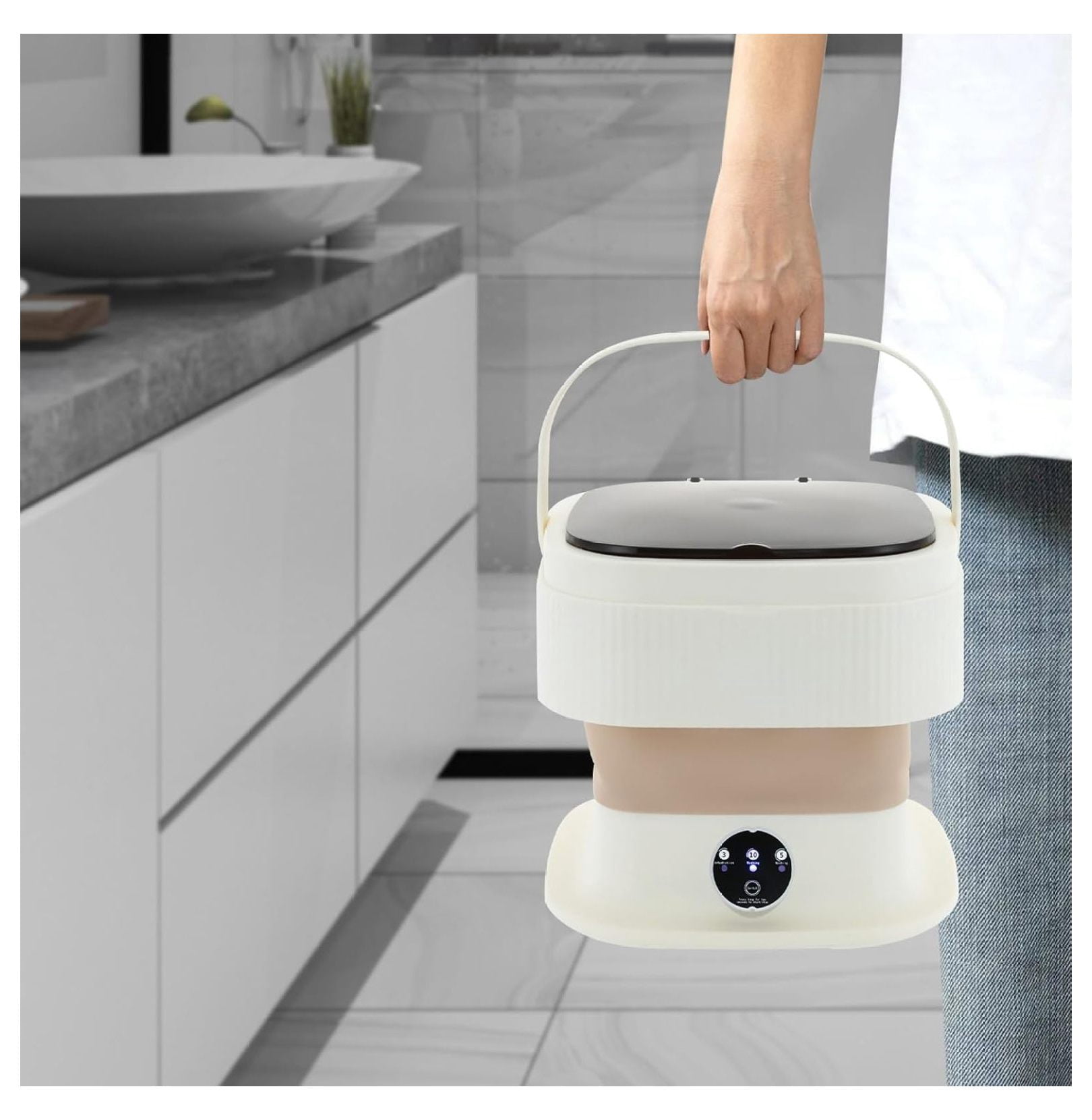 Portable Washing Machine,10 L Foldable Mini Washer with Turbine 3 Wash Modes for Apartments Travel Dorms RV Lightweight Compact Laundry for Underwear ()