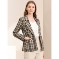 thumbnail image 2 of Blazers para mujer Chaqueta tipo blazer a cuadros con solapa con muesca Boyfriend Marrón negro S, 2 of 6