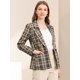 thumbnail image 2 of Blazers para mujer Chaqueta tipo blazer a cuadros con solapa con muesca Boyfriend Marrón negro S, 2 of 6