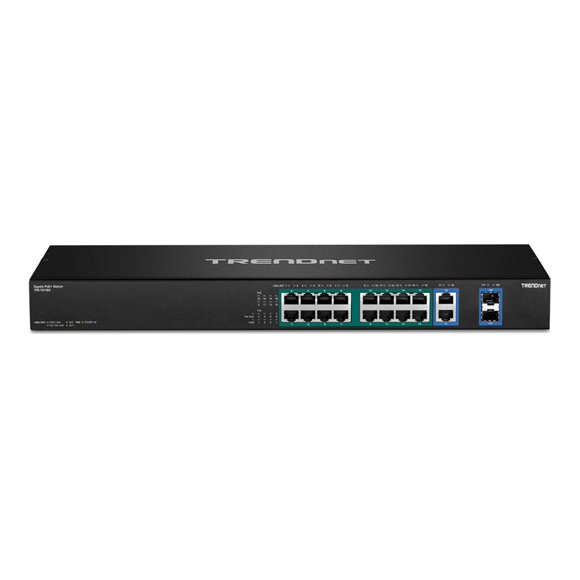 TRENDnet TPE TG182F - Switch - 16 x 10/100/1000 (PoE+) + 2 x combo Ethernet Gigabit/gigabit SFP - Montable en Rack - PoE+ (440 W) - Conforme TAA