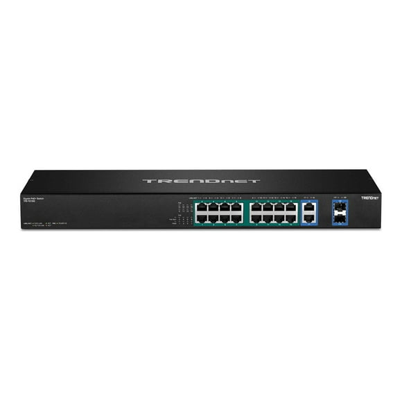 TRENDnet TPE TG182F - Switch - 16 x 10/100/1000 (PoE+) + 2 x combo Gigabit Ethernet/Gigabit SFP - rack-mountable - PoE+ (440 W) - TAA Compliant