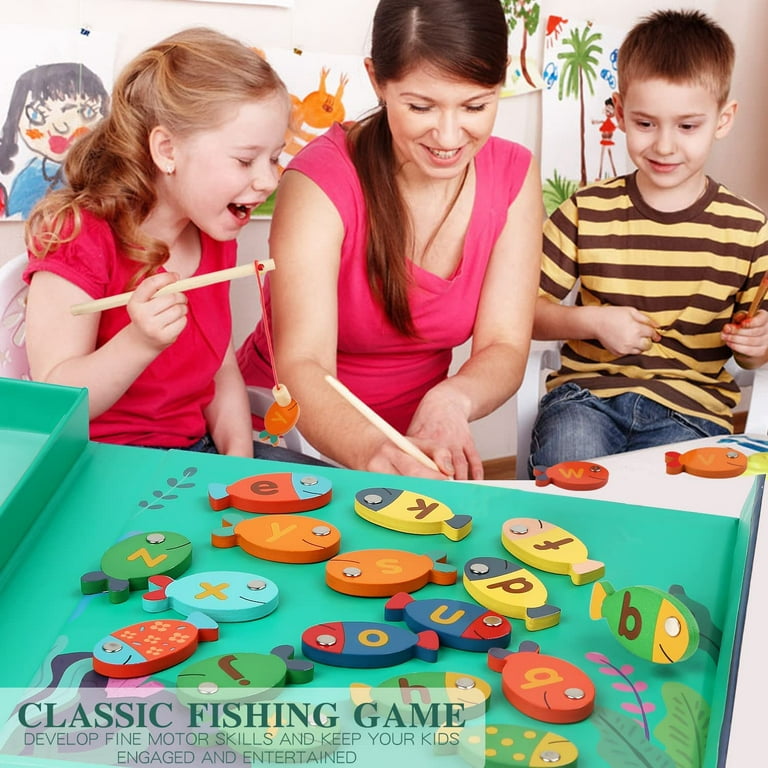 Magnetic Fishing Game - ABC Learning for Toddlers with Wood Toy Fishing  Poles & Fish - Montessori Toys to Develop Fine Motor Skills - Gift Idea for  Kids 3-5 