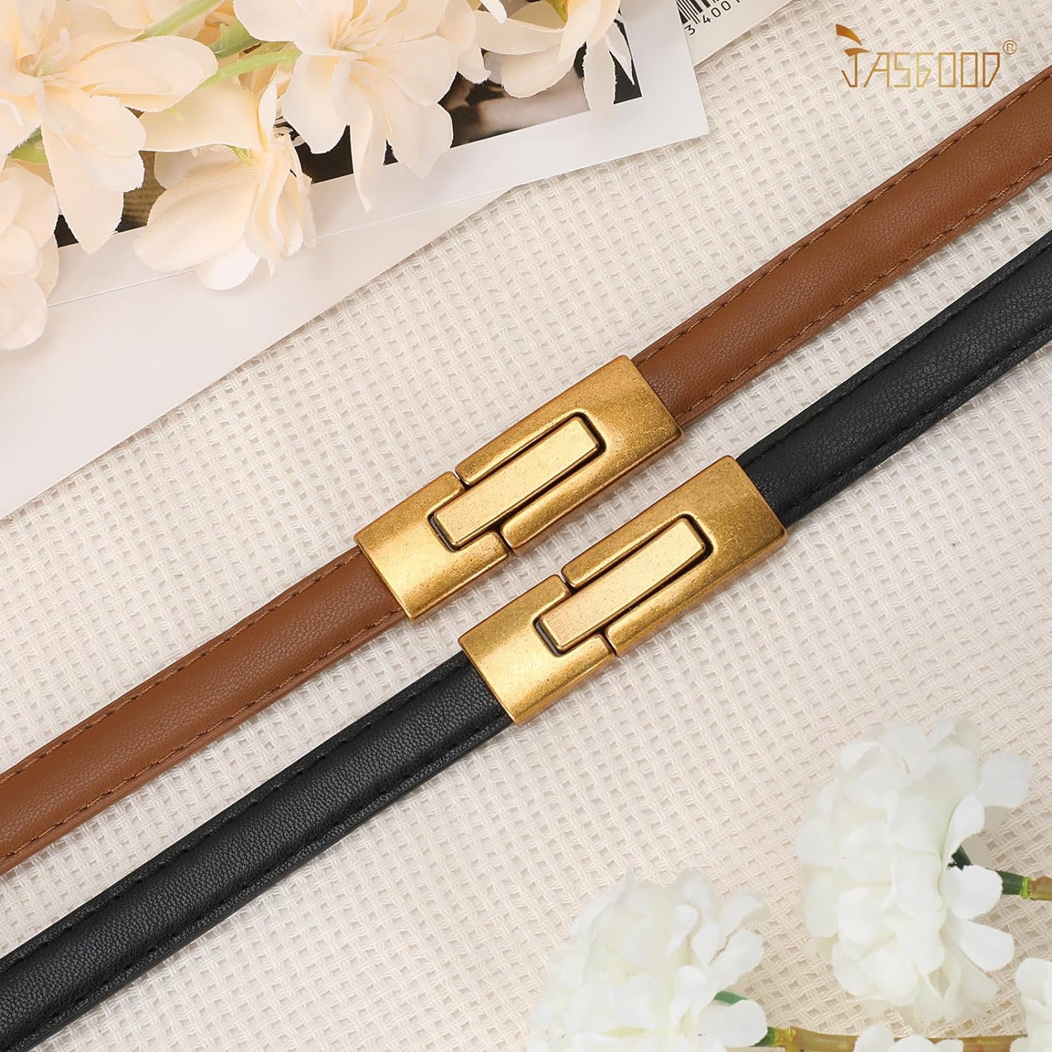 5752 Women Skinny Waist Belt With Gold Buckle Adjustable Patent Leather Women main image 3