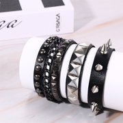 Avaner 3 PCS Punk Rock Studded Bracelets Set, Spiked Studded Bracelet Cuff 80s Goth Jewelry Accessories Adjustable Wristband