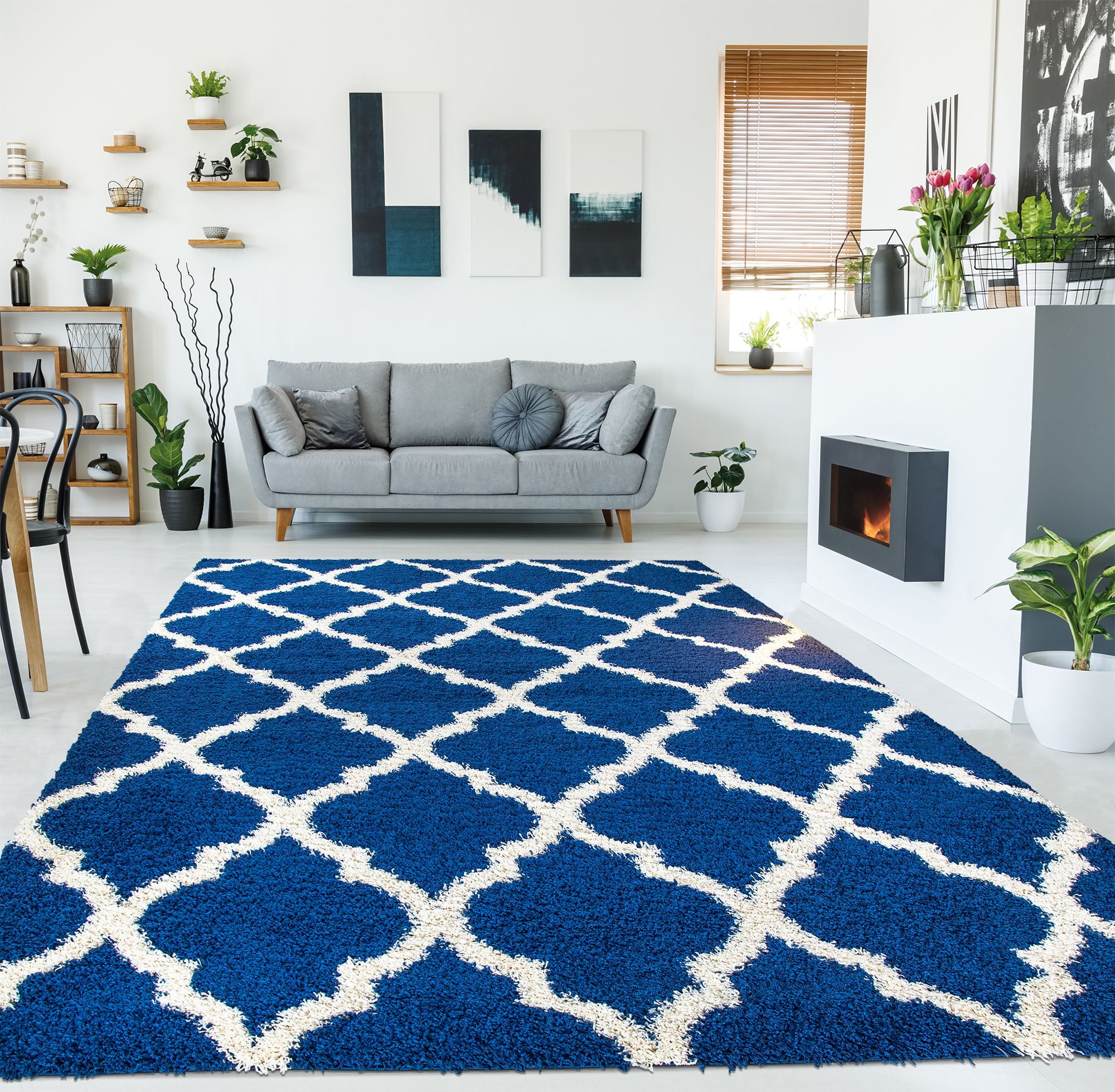 Ottomanson Ultimate Shaggy Trellis Moroccan Area Rug