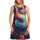 thumbnail image 1 of Easygdp Colorful Patterned Rabbit para Vestido Transpirable de Mujer, Vestido Suelto de Manga Corta con Pliegues y Bolsillos para el Verano, 1 of 7