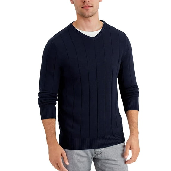 Weardear Mens Drop-Needle V Neck Sweater Wide-Striped Pullover Tops