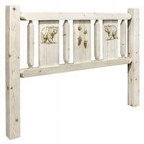 Montana Woodworks  Homestead Collection Queen Size Headboard with Laser Engraved Bear Design, Clear Lacquer Finish