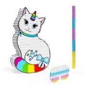 Caticorn (Cat + Unicorn) Pinata Bundle with a Blindfold and Bat ― Hand Made Extra Small Sized Pinata For Birthday Parties, Kids Carnival and Related Events ― Can Hold Up to 2 lbs of Candy