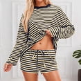 thumbnail image 2 of WAYUTE Short Sets Women 2 Piece Outfits Casual Long Sleeve Striped Shorts Sets with Drawstring for Srping Fall Comfortable Soft Outfit, 2 of 7