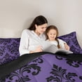 thumbnail image 4 of jejeloiu Spooky Skull Queen Comforter Set,Damask Pattern Comforter Sets Queen For Adults,Purple Black,Black Reversible,3 Pieces,1 Comforter and 2 Pillowcases, 4 of 7