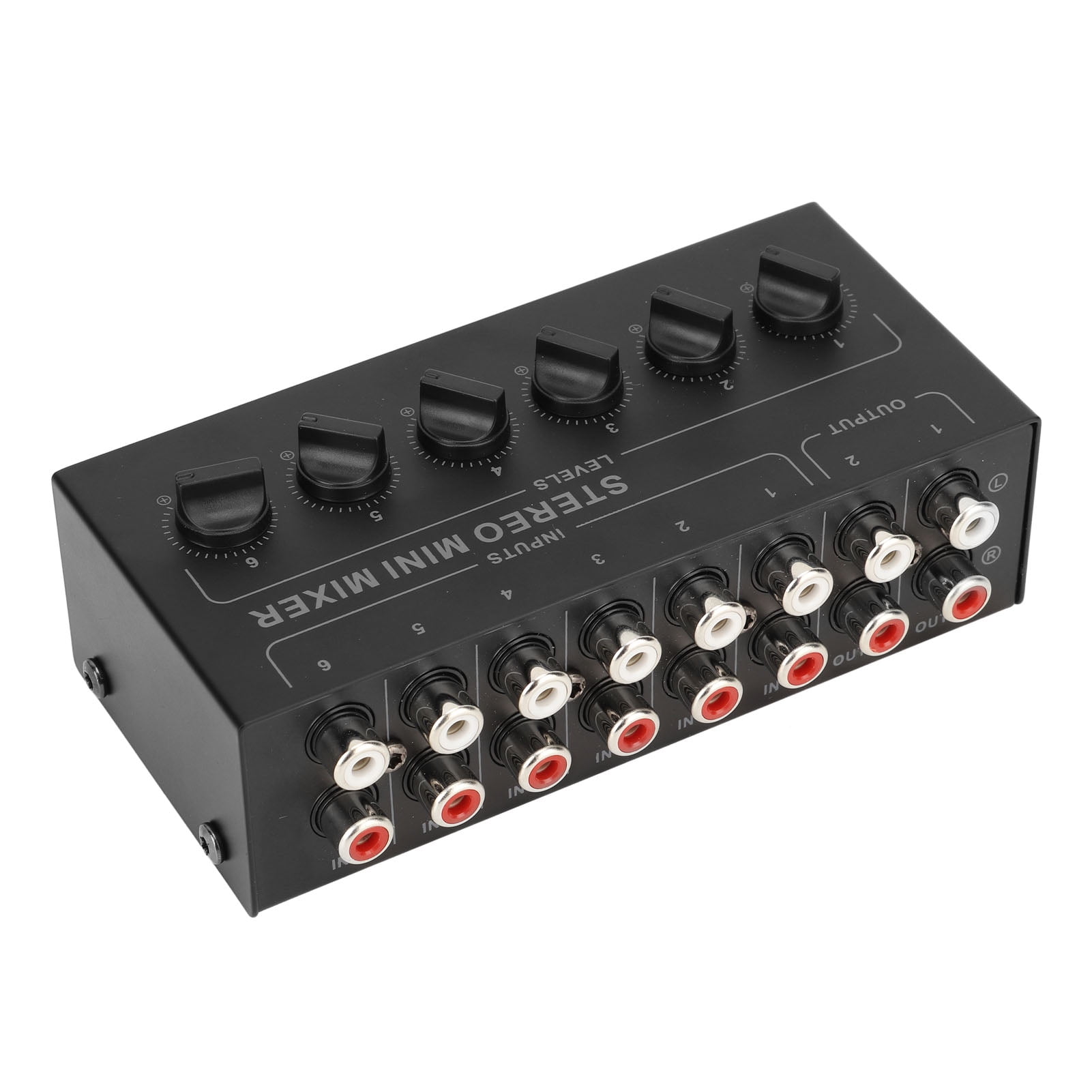 NFTIGB Mini Stereo Mixer 6 Channel Independent Volume Control Portable Passive Audio Mixer for PC CD Laptop Desktop Studio Recording, Ultra-Compact Low Noise Mixing Console Hub, Black