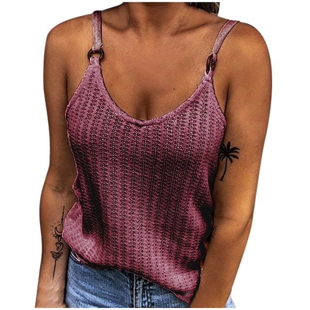 Pompotops Mode Femmes Débardeur Décontracté Ample Uni Col Rond Slim Sans Manches Sexy
