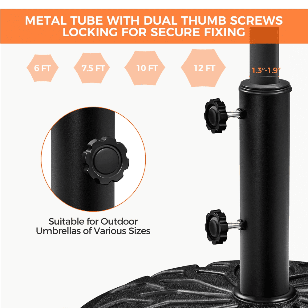 Renwick 20" Heavy Duty Patio Market Umbrella Base with Castors, Black