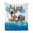 thumbnail image 1 of Moose Soft Flannel Fleece Blanket, American Animals Boat Beaver Friend Canoe River Fun Native Characters Cartoon, Cozy Plush for Indoor and Outdoor Use, 60" x 80", Blue White Brown, by Ambesonne, 1 of 6