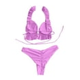 thumbnail image 4 of Wycnly Sexy Swimsuits for Women Bikini Sets Ruffle Strappy 2 Pieces Swimsuits Split Bathing Suits Sleeveless V-Neck Solid Swimwears Purple L Clothes, 4 of 7