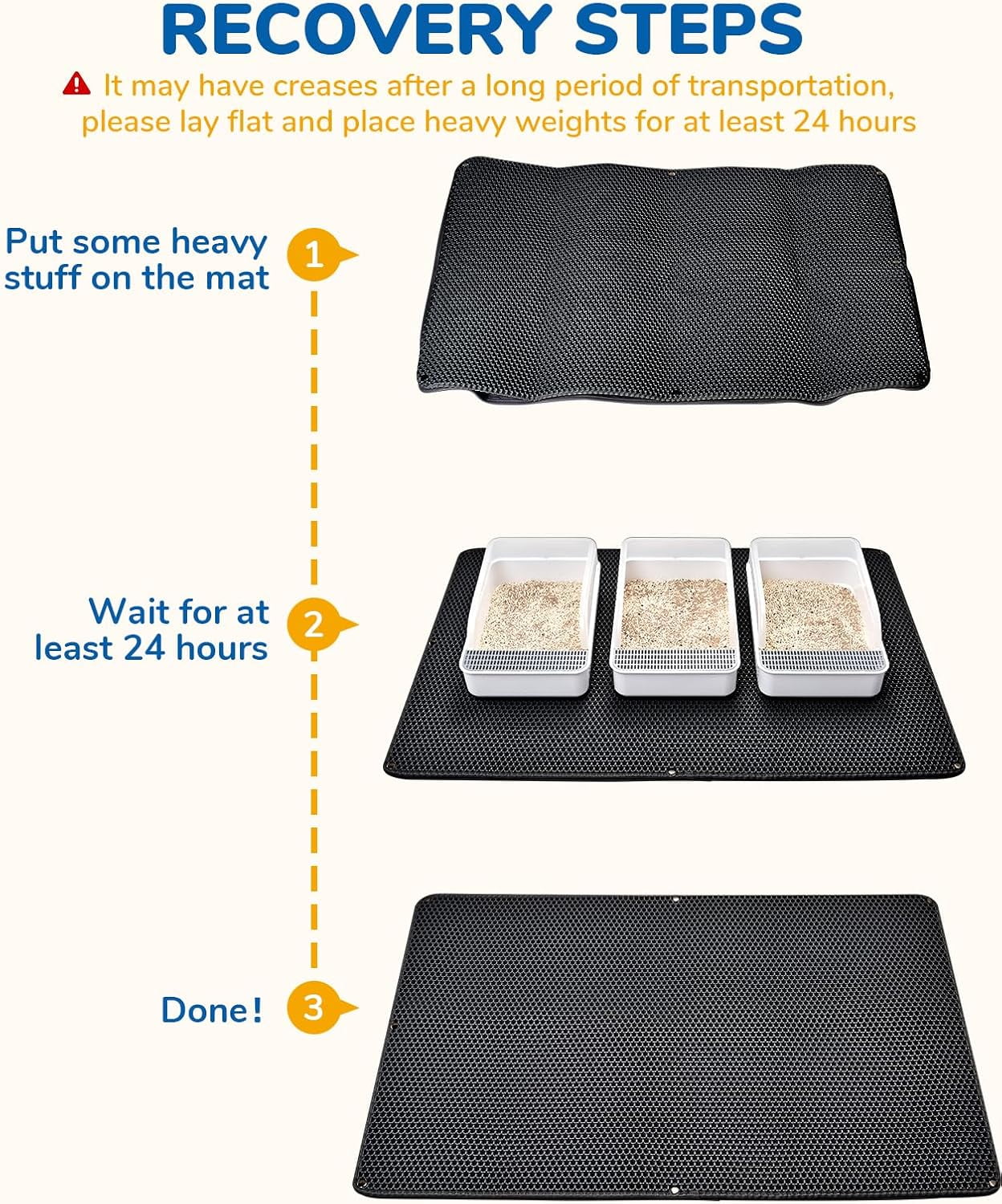 45"x32" Extra Large Cat Litter Mat, Honeycomb Double Layer Kitty Litter Trapping Mat, Urine Proof & Waterproof, Easy Clean, Machine Washable, Non-Slip, Scatter Control, Black