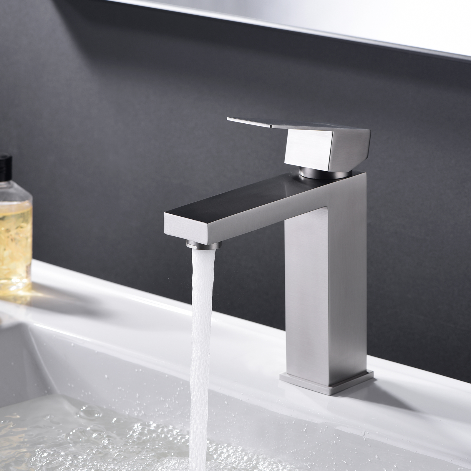 Brushed Nickel Bathroom Faucet WOWOW Modern Faucet for Bathroom Sink Single Hole Bathroom Faucet with cUPC Supply Lines and Pop up Drain