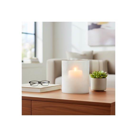 Decorative Frosted Glass Bottom Hurricane Candle Holder - Modern Pillar Candlestick Holder for Dining Table Centerpieces - Elegant Home Accents for Entryway, Living Room, or Any Occasion - 7", Clear