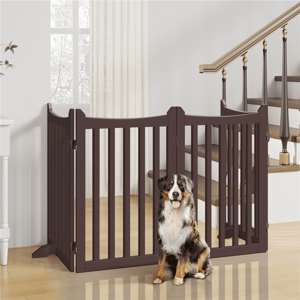 Alden Design 36″ Tall Freestanding Wooden Dog Gate for Small Pet Dogs, 4-Panel, Espresso