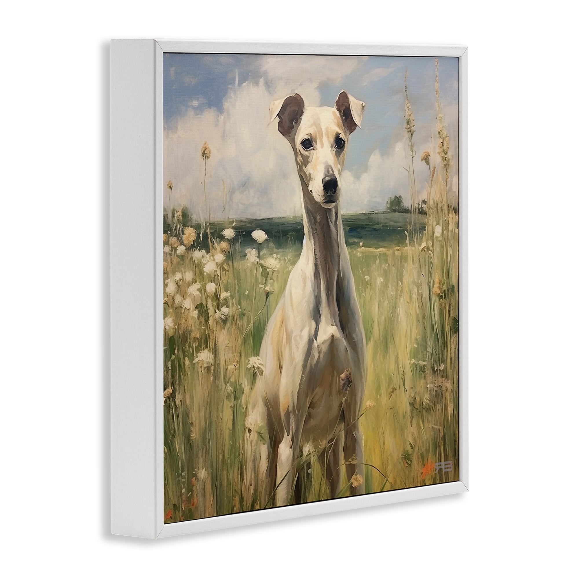 Stupell Industries Greyhound Dog Landscape Landscape Painting White Framed Art Print Wall Art, 24 x 24
