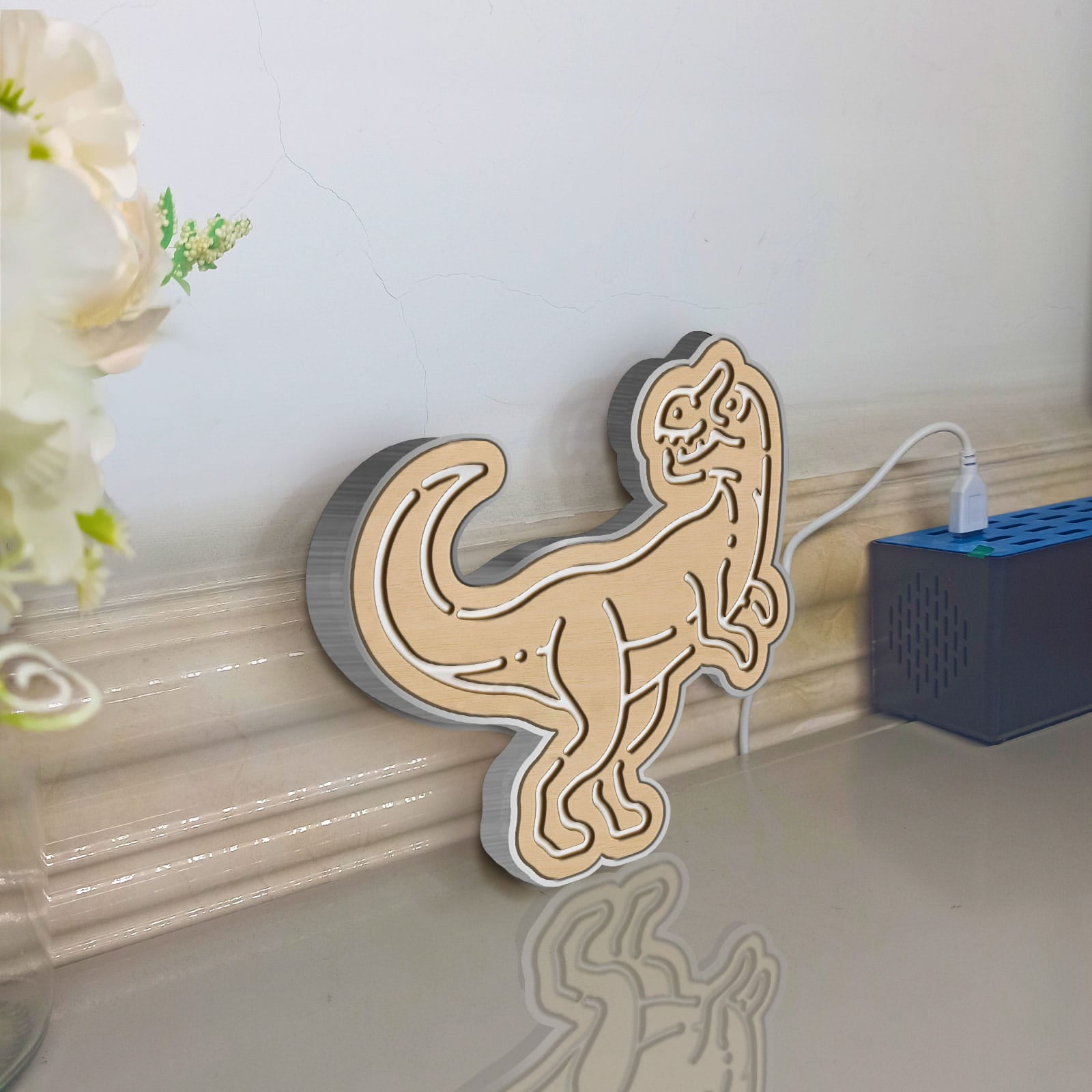 Dinosaur Led Light Box, Dimmable Neon-Like Light Signs USB Power for Wall Decor Bedroom Decoration, Color Flow Effect (WxH) 11"x11"