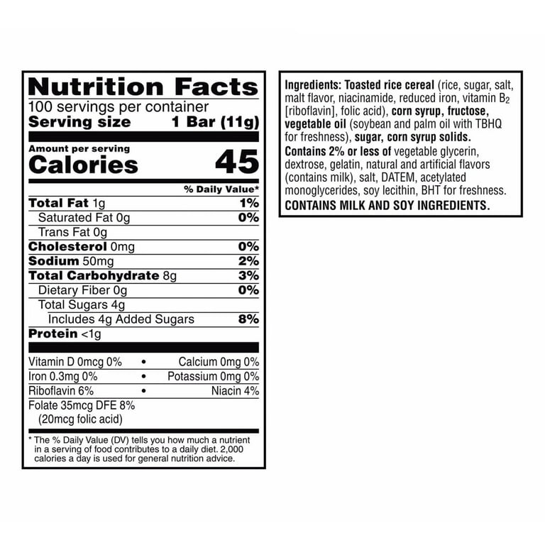 Rice Krispies Nutrition Facts Label