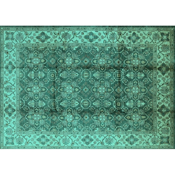 Ahgly Company Indoor Rectangle Oriental Turquoise Blue Traditional Area Rugs, 5' x 8'
