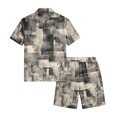 thumbnail image 4 of Mens Short Sleeve 2 Piece Sets Retro Texture Print Button Down Casual Summer Beach Vacation Shirt and Shorts Outfit, 4 of 6