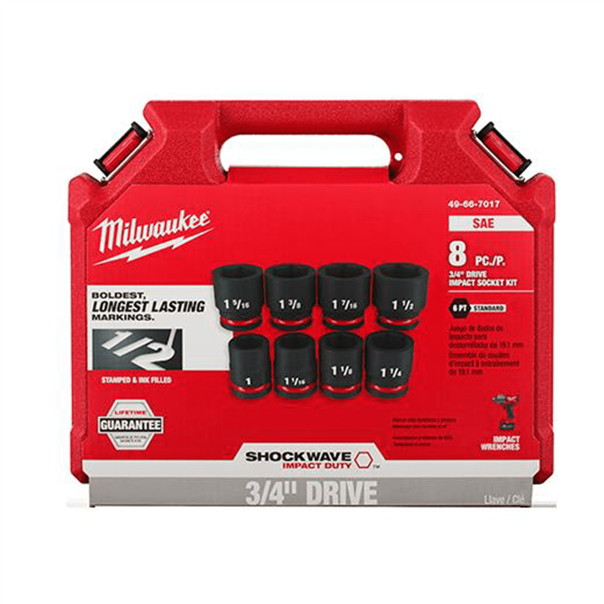 Milwaukee Tool 8PCSHOCKWAVE Impact Duty 3/4" Drive SAE Standard 6 Point Socket Set