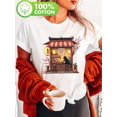 thumbnail image 1 of Women's Cute Black Cat Eating Ramen Anime Print T-Shirt - 100%, Short Sleeve Crew Neck Casual Top for Spring & Summer, Japanese-Inspired Noodle Shop Design with Cherry Blossoms, Allseason Tshirt, 1 of 6