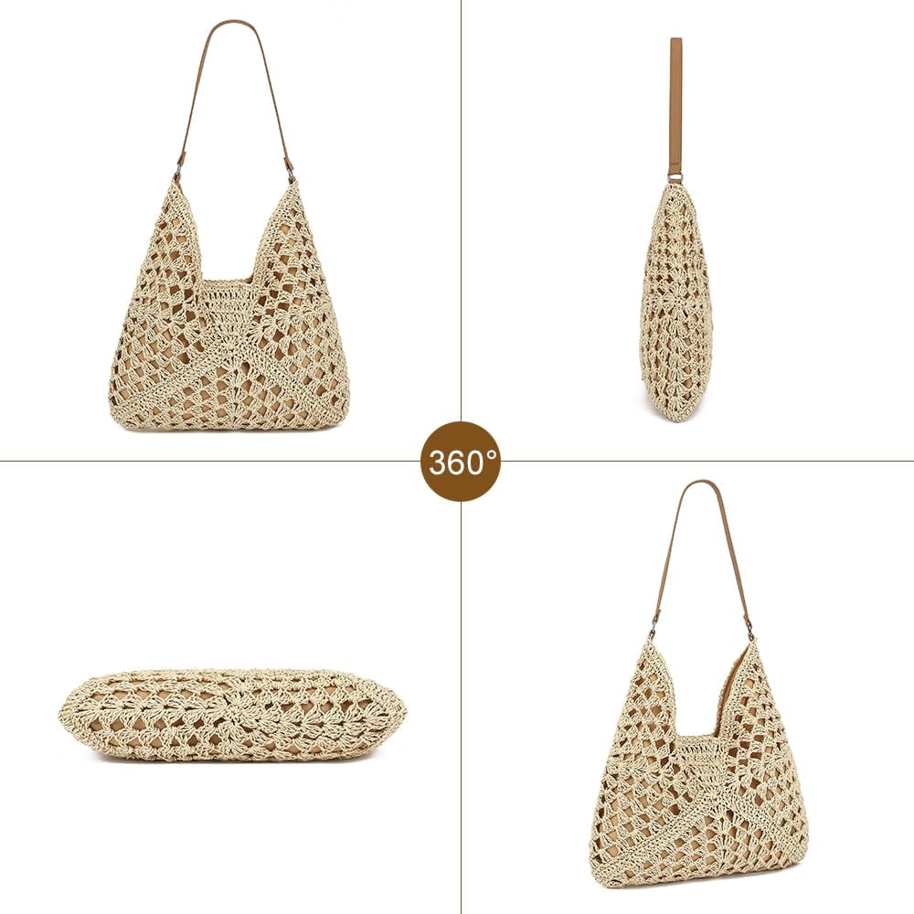 Omlopp Straw Beach Tote Bag for Women Raffia Crochet Purse Large Summer Hobo Woven Shoulder Handbag for Vacation