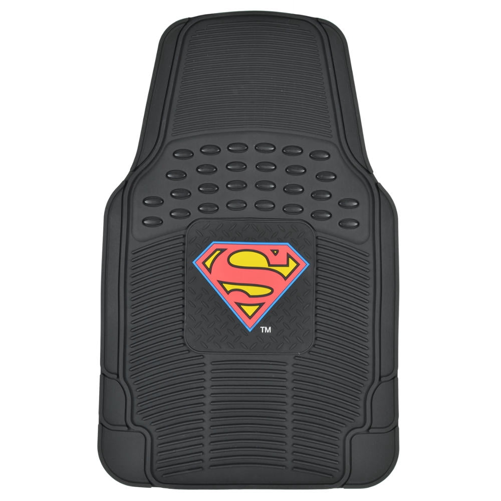 BDK Superman Superhero Car Floor Mats, Officailly Licensed Warner Bros DC Comics, All Weather Interior Auto Protection, Heavy Duty Rubber Liners for Car Truck Van SUV