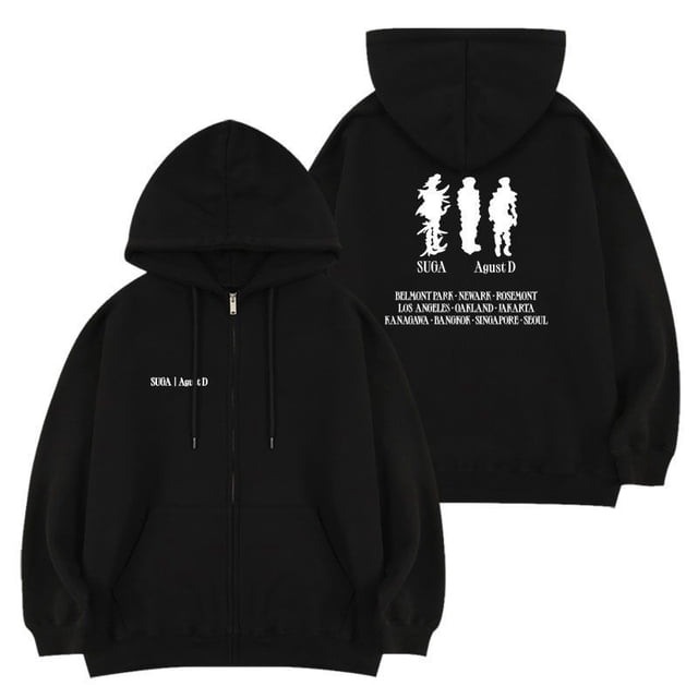 KPOP Bangtan SUGA AGUST D TOUR-DAY Concert MERCH Algodón Zip-up Sudadera Con Capucha Hombres Y Mujeres Talla Grande Suelta Pareja Harajuku Moda Casual Streetwear Jersey
