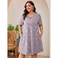 thumbnail image 5 of SHOWMALL Women's Plus Size Short Sleeve Dress with Pockets, Criss Cross V-Neck Casual T-Shirt Dress, Cottagecore Pink Blue Floral 1X Summer Vacation Beach Dress, 5 of 8